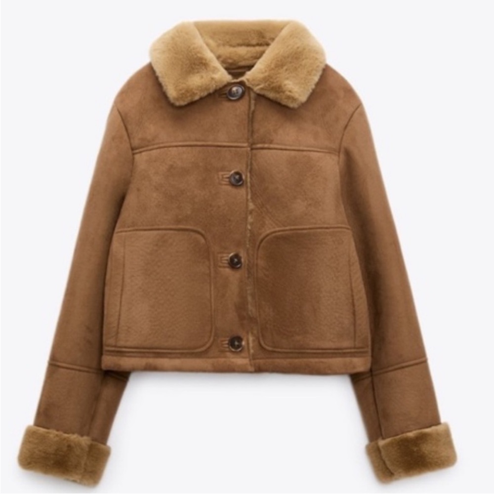 Zara Double-Faced Cropped Faux Suede Jacket